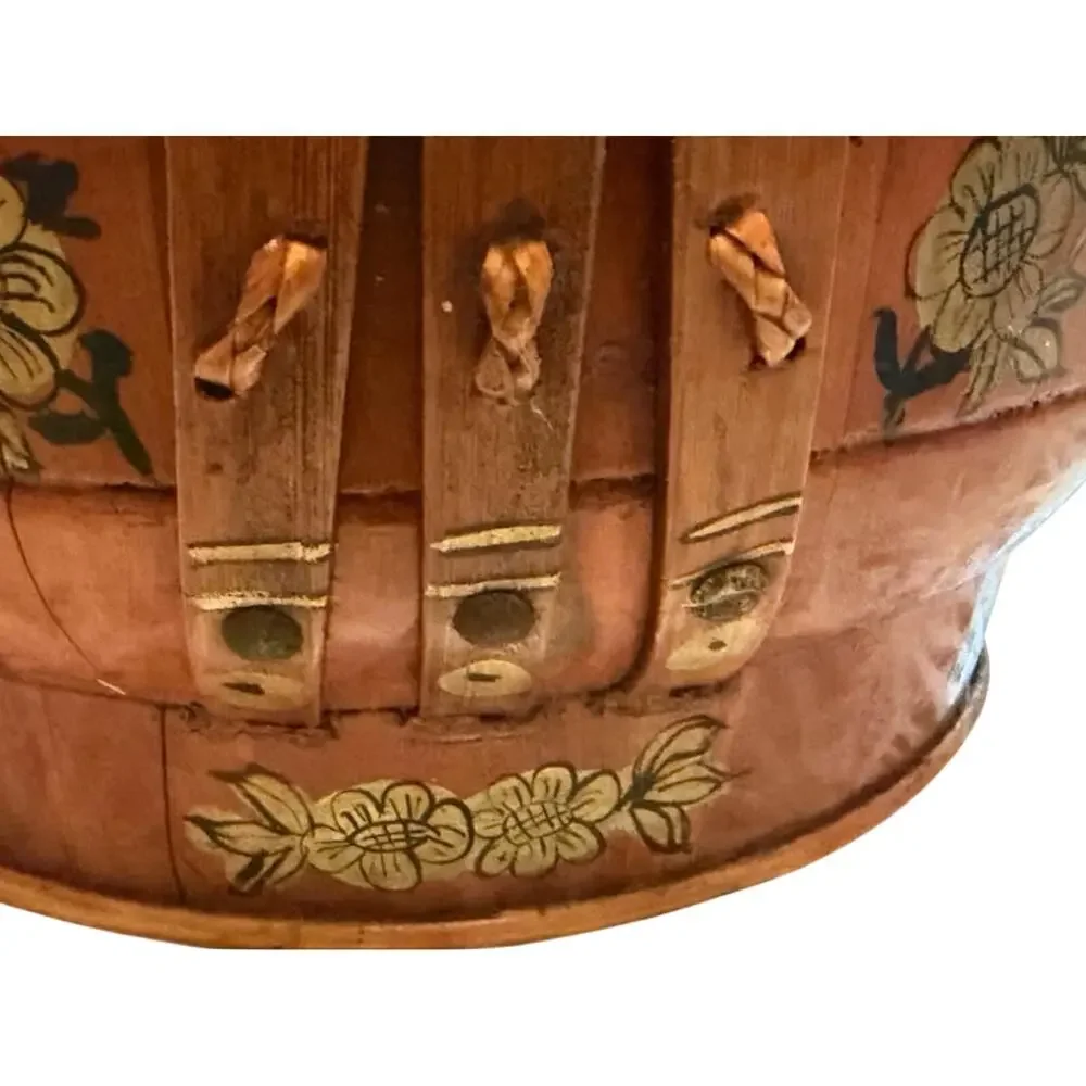 Vintage Chinese Hand-Painted Bamboo Wedding Basket